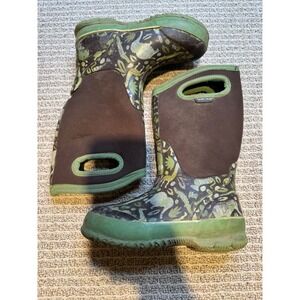 Bogs Classics Kids Youth 13 Green Brown Safari Animal Print Rain Snow Boots